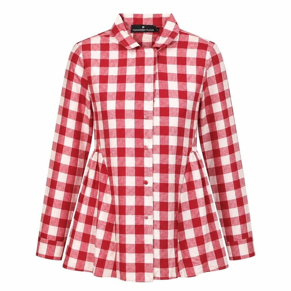 Tuckernuck Pomander Place Scarlett Top Womens S Red Gingham Peplum Preppy Check